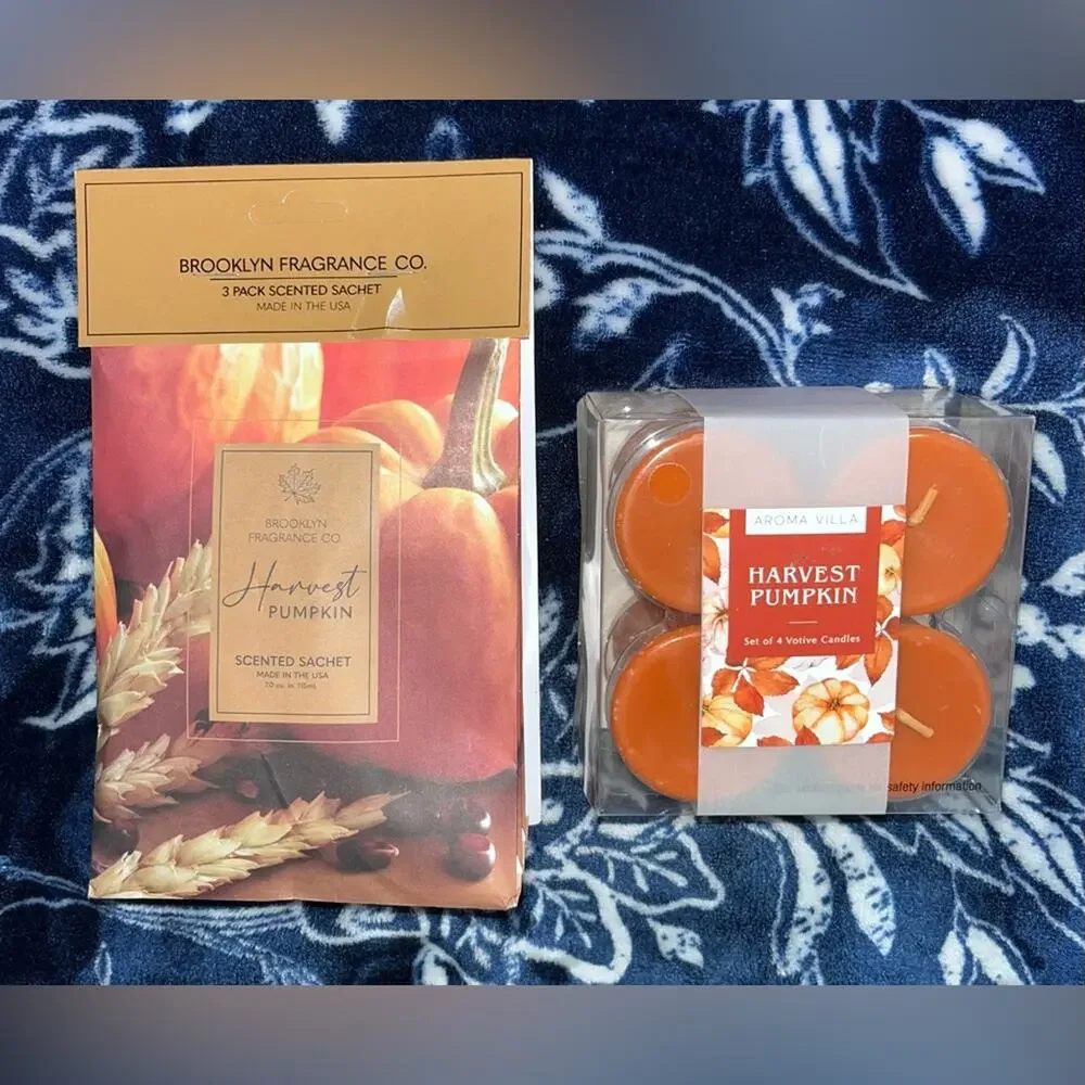 NWT! 2pc Home Fragrance “Harvest Pumpkin” Votives & Scented Sachets Set